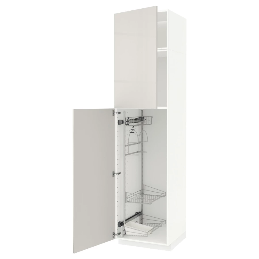 Высокий шкаф/бытовой - IKEA METOD/МЕТОД ИКЕА, 240х60х60 см, белый/серый глянцевый (изображение №1)