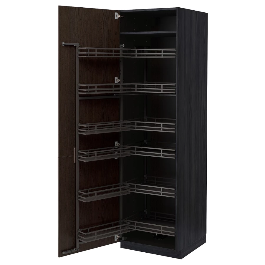 Высокий шкаф с выдвижной кладовой - IKEA METOD/МЕТОД ИКЕА, 60х60х200 см, черный/коричневый (изображение №2)