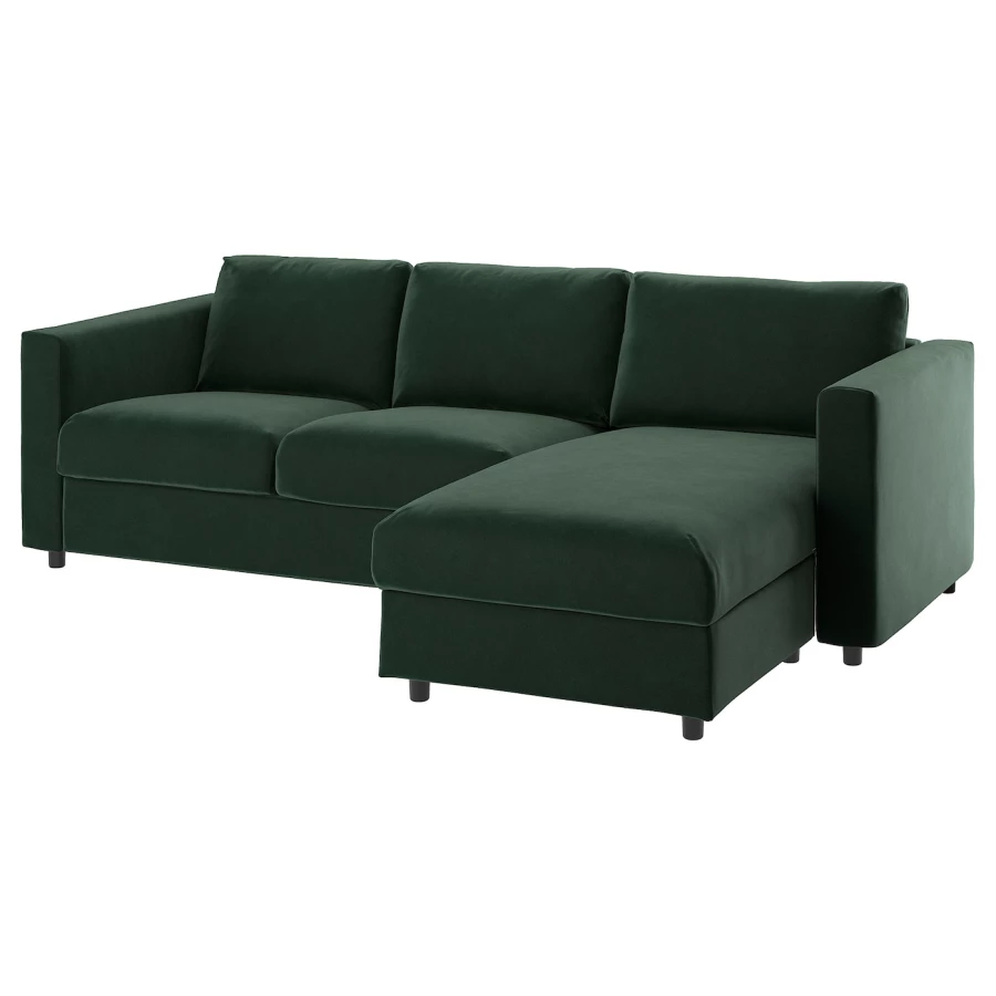 VIMLE Чехол на 3-местный диван с шезлонгом/Дьюпарп темно-зеленый ИКЕА (изображение №2)