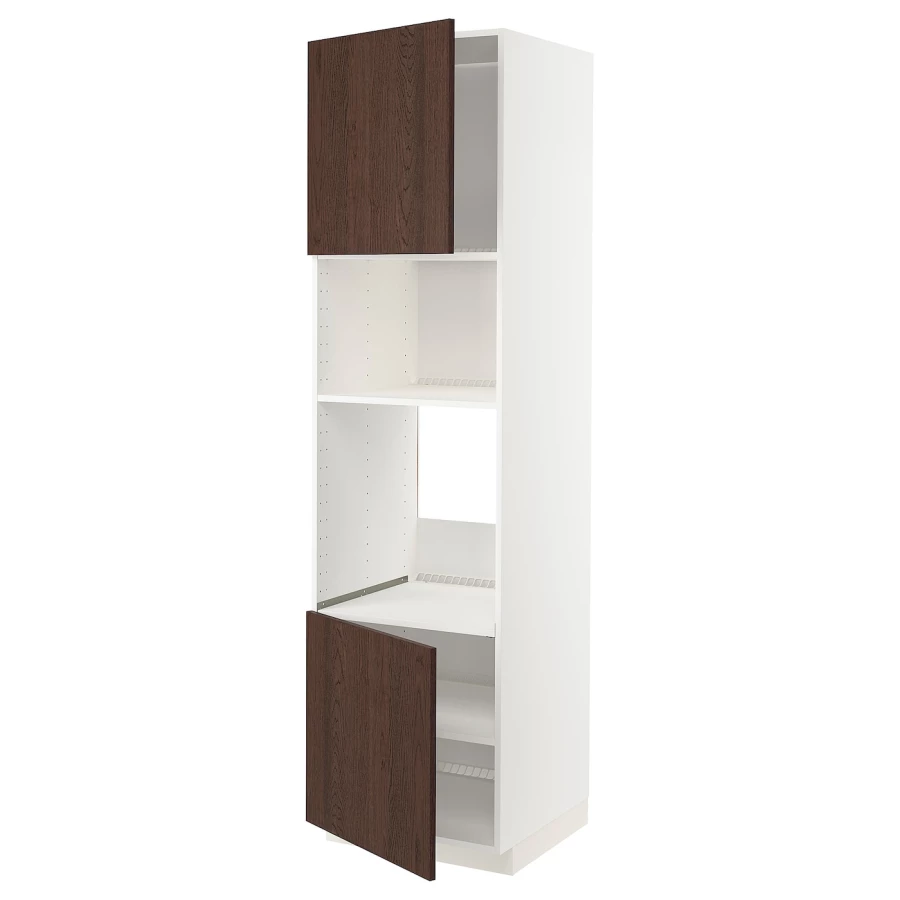 Кухонный шкаф-пенал - IKEA METOD/МЕТОД ИКЕА, 220х60х60 см, белый/коричневый (изображение №1)