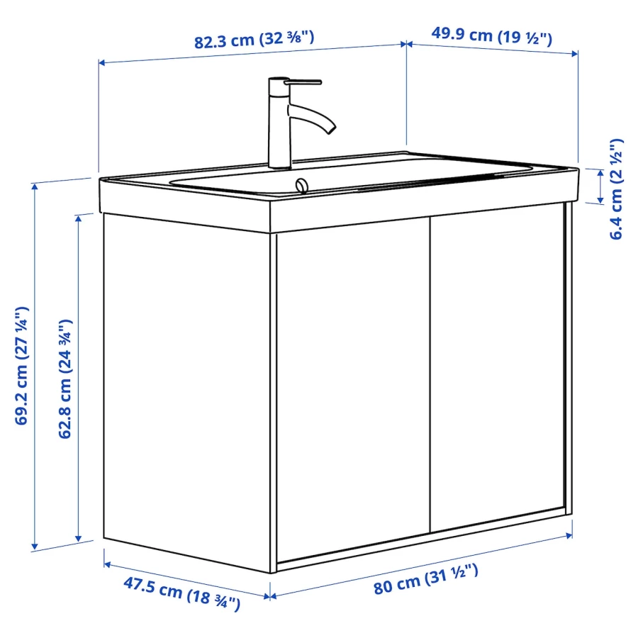 Тумба для ванной  - HAVBÄCK / ORRSJÖN/  HAVBАCK / ORRSJОN IKEA/ХАВБЕК / ОРРДЖЕН ИКЕА, 70х82 см, белый/бежевый (изображение №5)