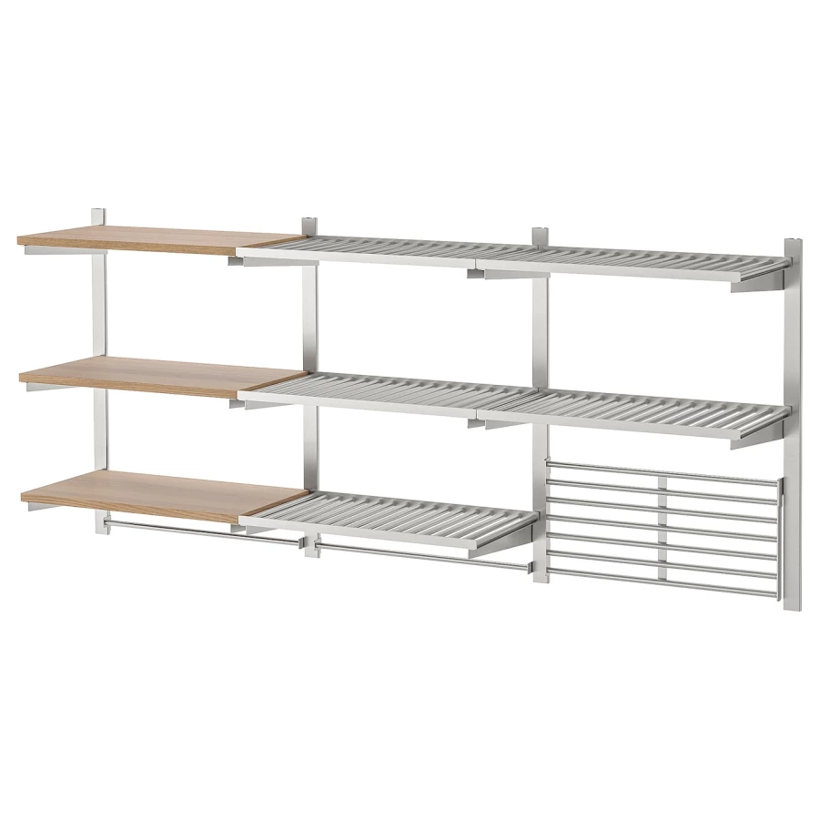 Система полок для кухни - IKEA KUNGSFORS, 184х32х80 см, нержавеющая сталь/ясеневый шпон, КУНГСФОРС ИКЕА (изображение №1)