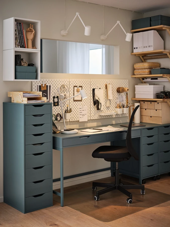 Письменный стол с ящиками - IKEA ALEX/АЛЕКС ИКЕА, 132x58 см, серый (изображение №7)