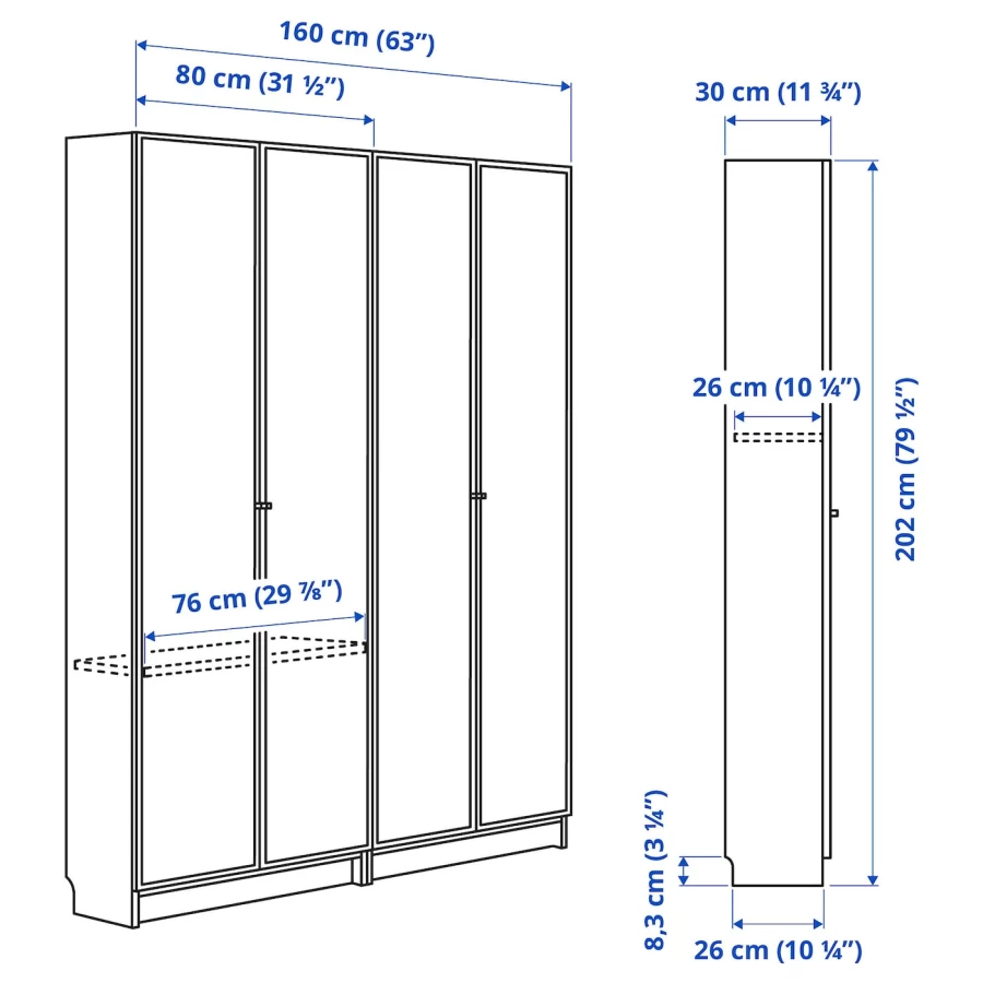 Книжный шкаф - IKEA BILLY/HÖGBO/HOGBO, 160х30х202 см, черный/черно-коричневый, БИЛЛИ/ХОГБО ИКЕА (изображение №3)