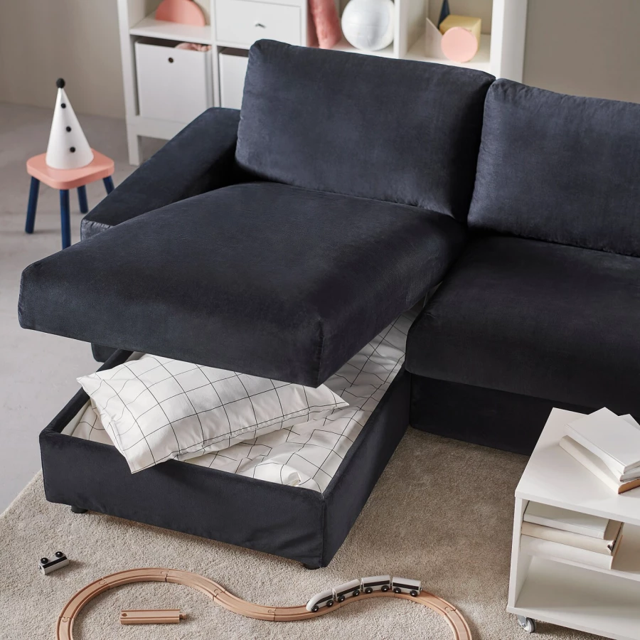 3-местный диван с шезлонгом - IKEA VIMLE, 98x285см, черный, ВИМЛЕ ИКЕА (изображение №7)