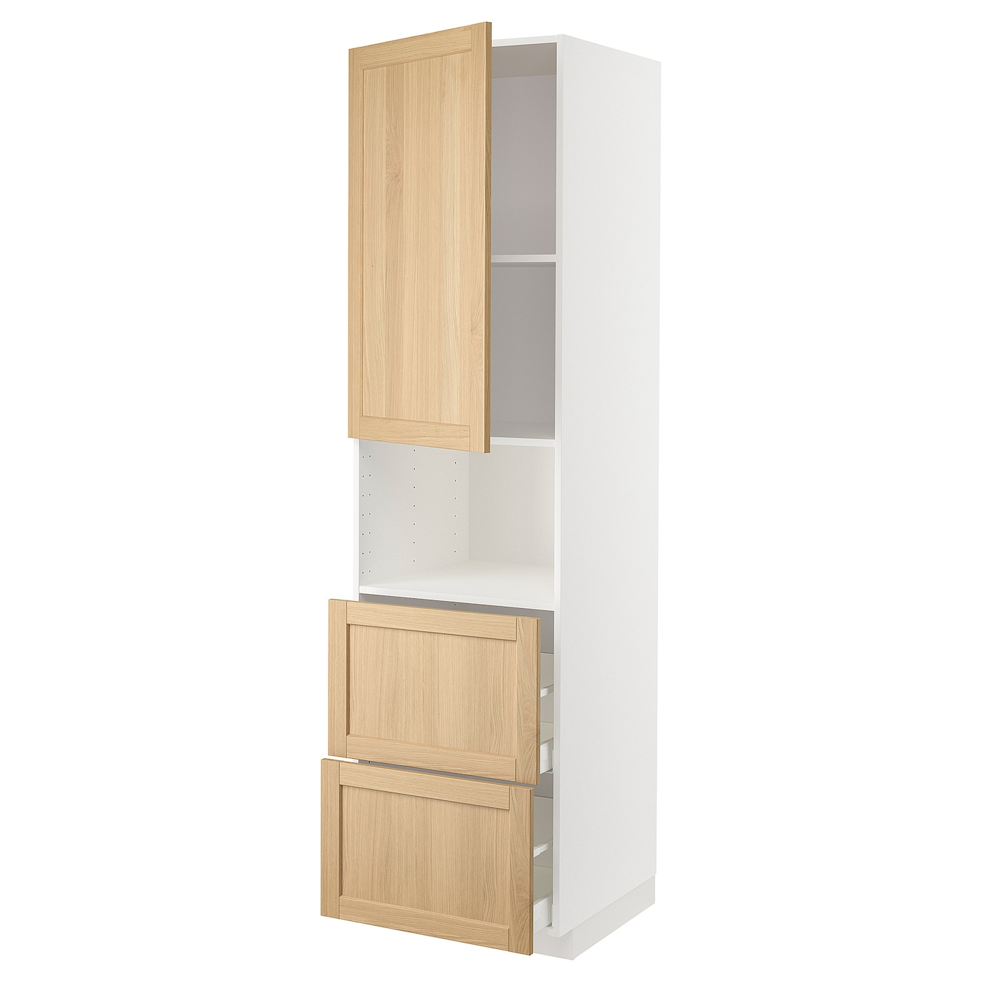 Высокий шкаф с ящиками - IKEA METOD/MAXIMERA/МЕТОД/МАКСИМЕРА ИКЕА, 220х60х60 см, белый/светло-коричневый