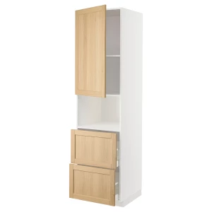 Высокий шкаф с ящиками - IKEA METOD/MAXIMERA/МЕТОД/МАКСИМЕРА ИКЕА, 220х60х60 см, белый/светло-коричневый