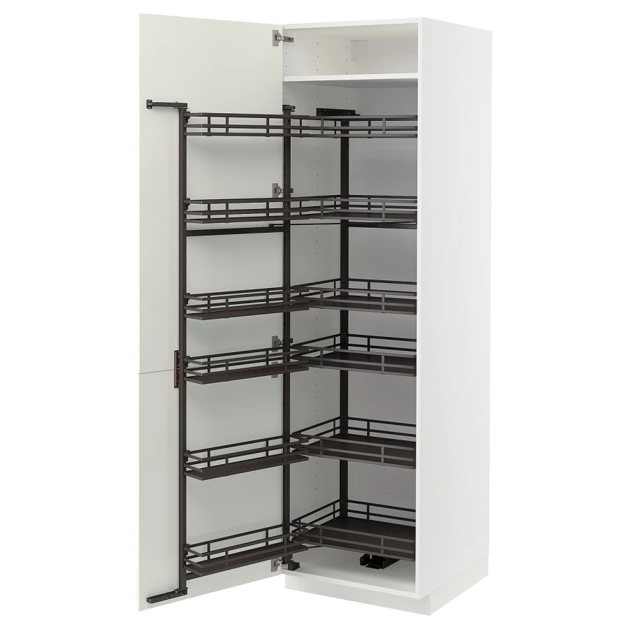 Высокий шкаф с выдвижной кладовой - IKEA METOD/МЕТОД ИКЕА, 200х60х60 см, белый/бежевый (изображение №1)