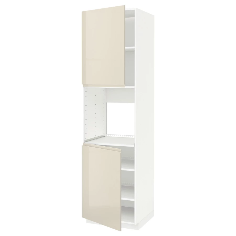 Кухонный шкаф-пенал - IKEA METOD/МЕТОД ИКЕА, 220х60х60 см, белый/бежевый глянцевый (изображение №1)