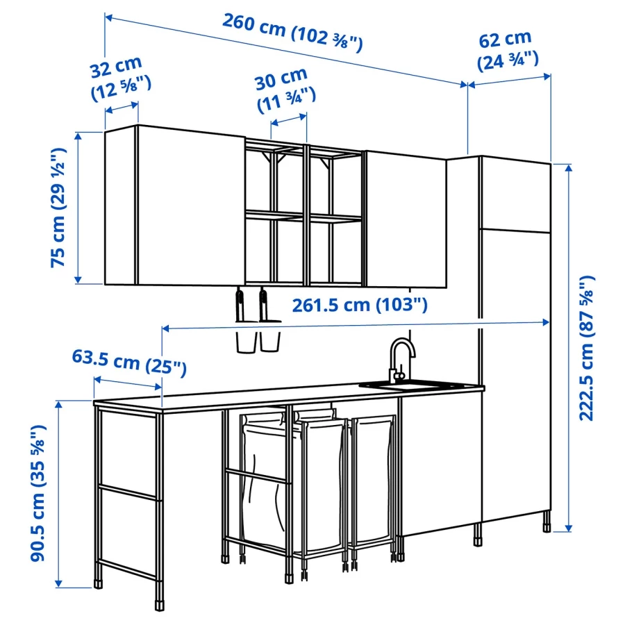 Комбинация для ванной - IKEA ENHET, 261.5х63.5х222.5 см, белый/антрацит, ЭНХЕТ ИКЕА (изображение №4)