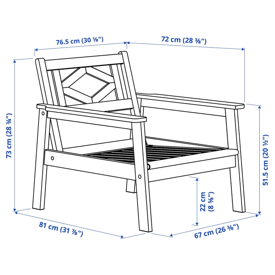 Садовое кресло - BONDHOLMEN IKEA/  БОНДХОЛЬМЕН ИКЕА,  73х77 см, белый (изображение №5)