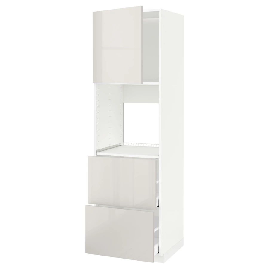 Высокий шкаф с ящиками - IKEA METOD/MAXIMERA/МЕТОД/МАКСИМЕРА ИКЕА, 200х60х60 см, белый/светло-серый глянцевый (изображение №1)
