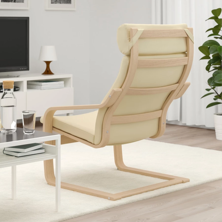 Кресло - IKEA POÄNG/POANG/ПОЭНГ ИКЕА, 68х82х100 см, бежевый (изображение №3)