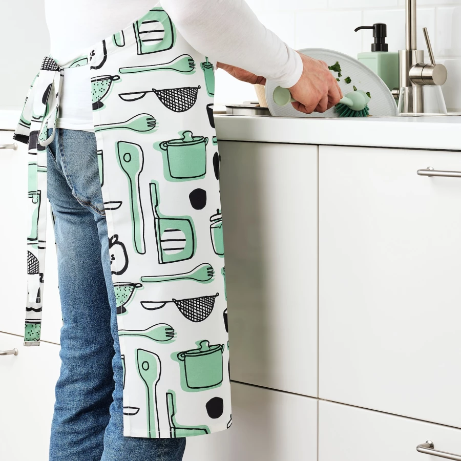 Фартук для кухни - IKEA RINNIG, 85х69 см, белый/зеленый/узорчатый, РИННИНГ ИКЕА (изображение №3)
