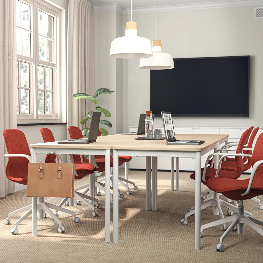 Офисный стул с подлокотниками- IKEA LÅNGFJÄLL/LANGFJALL, 68x68x92см, красно-оранжевый/белый, ЛОНГФЬЕЛЛЬ ИКЕА (изображение №2)