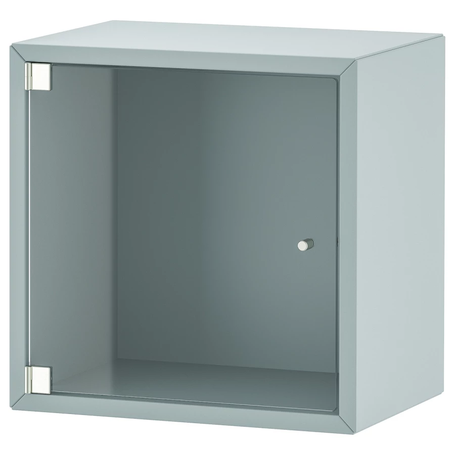 Навесной шкаф со стеклянными дверцами - EKET IKEA/ ЭКЕТ ИКЕА, 35х35х35 см, бело-голубой (изображение №1)