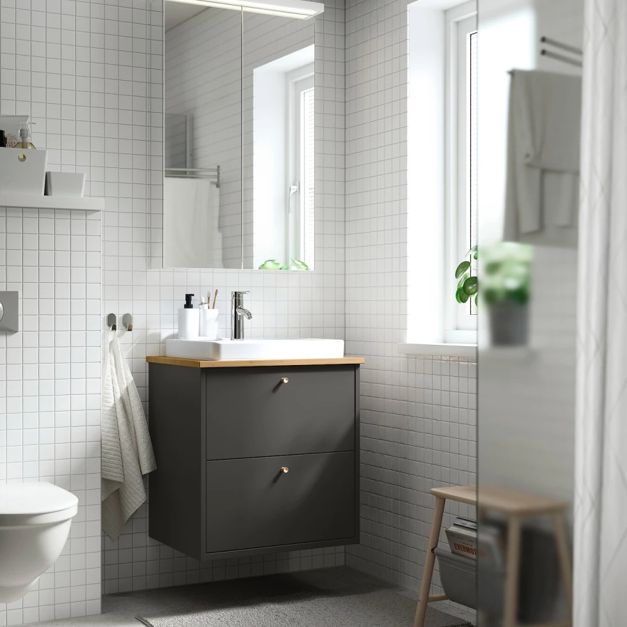 Тумба для ванной  - HAVBÄCK / ORRSJÖN/  HAVBАCK / ORRSJОN IKEA/ХАВБЕК / ОРРДЖЕН ИКЕА, 71х62 см, под беленый дуб /черный (изображение №2)
