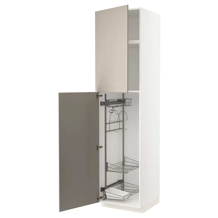 Высокий шкаф/бытовой - IKEA METOD/МЕТОД ИКЕА, 60х60х240 см, белый/бежевый (изображение №1)