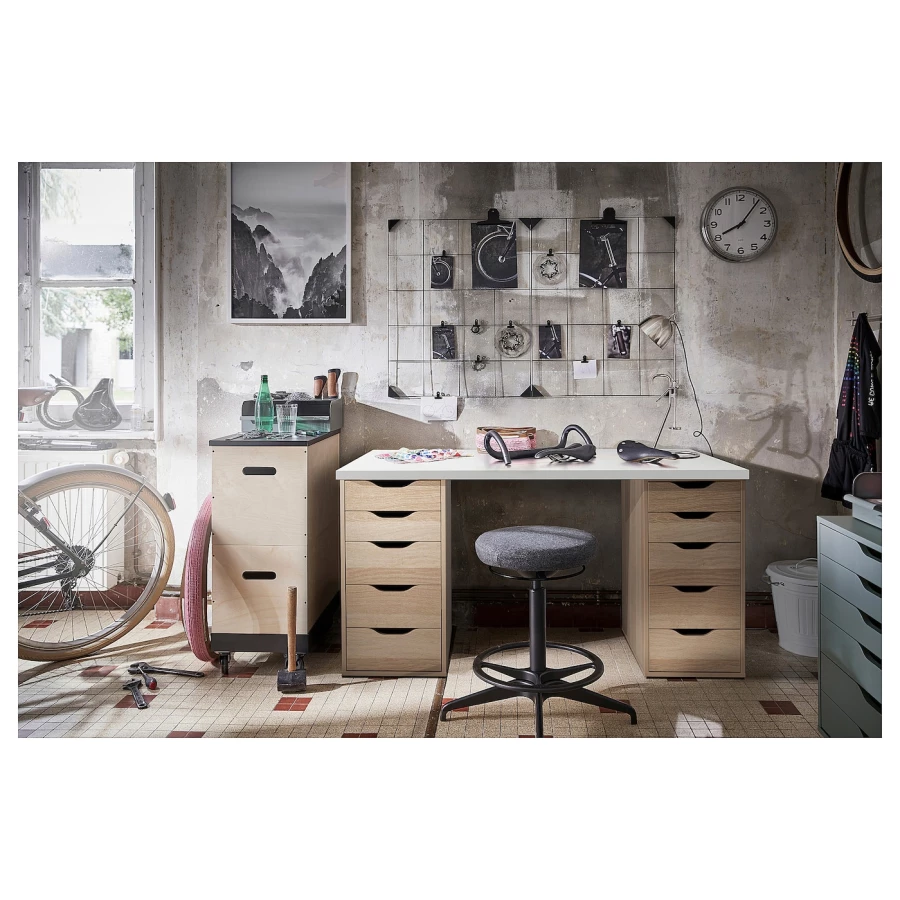 Письменный стол с ящиками - IKEA LAGKAPTEN/ALEX, 140х60 см, под беленый дуб/белый, ЛАГКАПТЕН/АЛЕКС ИКЕА (изображение №4)