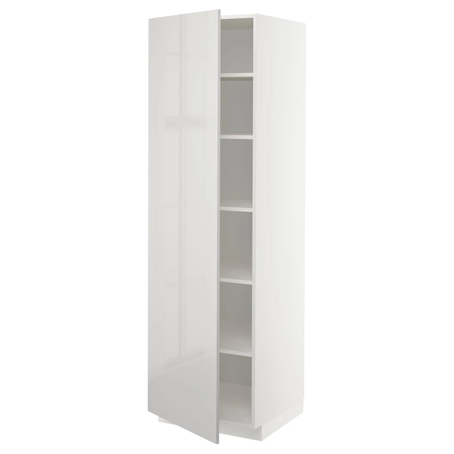 Высокий кухонный шкаф с полками - IKEA METOD/МЕТОД ИКЕА, 200х60х60 см, белый/светло-серый глянцевый (изображение №1)