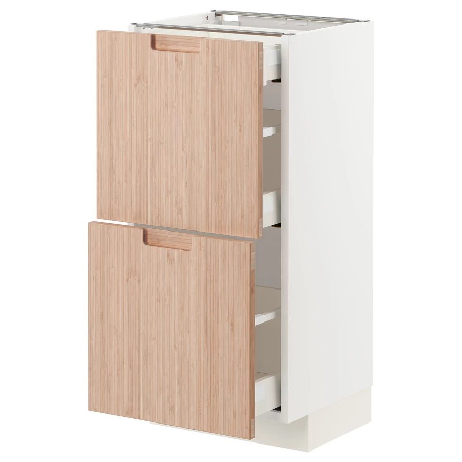 Напольный кухонный шкаф  - IKEA METOD MAXIMERA, 88x39x40см, белый/светлый бамбук, МЕТОД МАКСИМЕРА ИКЕА (изображение №1)