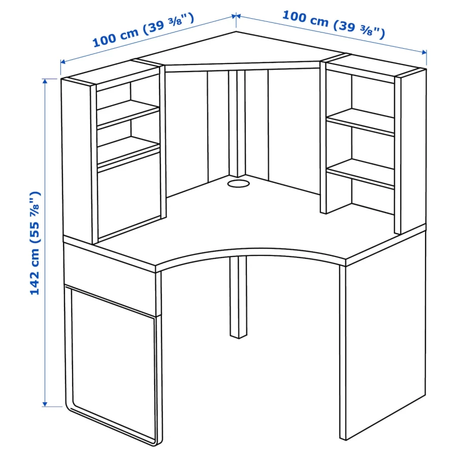 Угловой письменный стол - IKEA MICKE, 100х100 см, белый, МИККЕ ИКЕА (изображение №3)