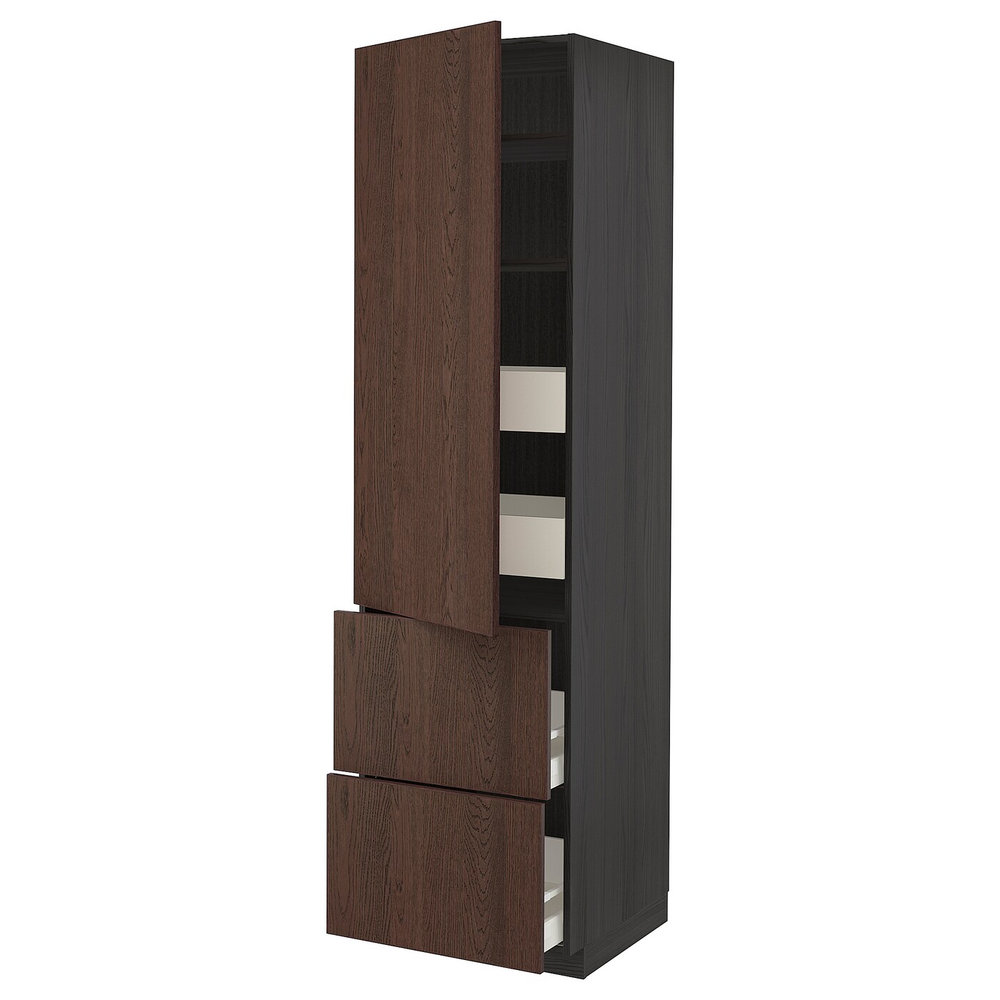 Высокий шкаф с ящиками - IKEA METOD/MAXIMERA/МЕТОД/МАКСИМЕРА ИКЕА, 220х60х60 см, черный/коричневый