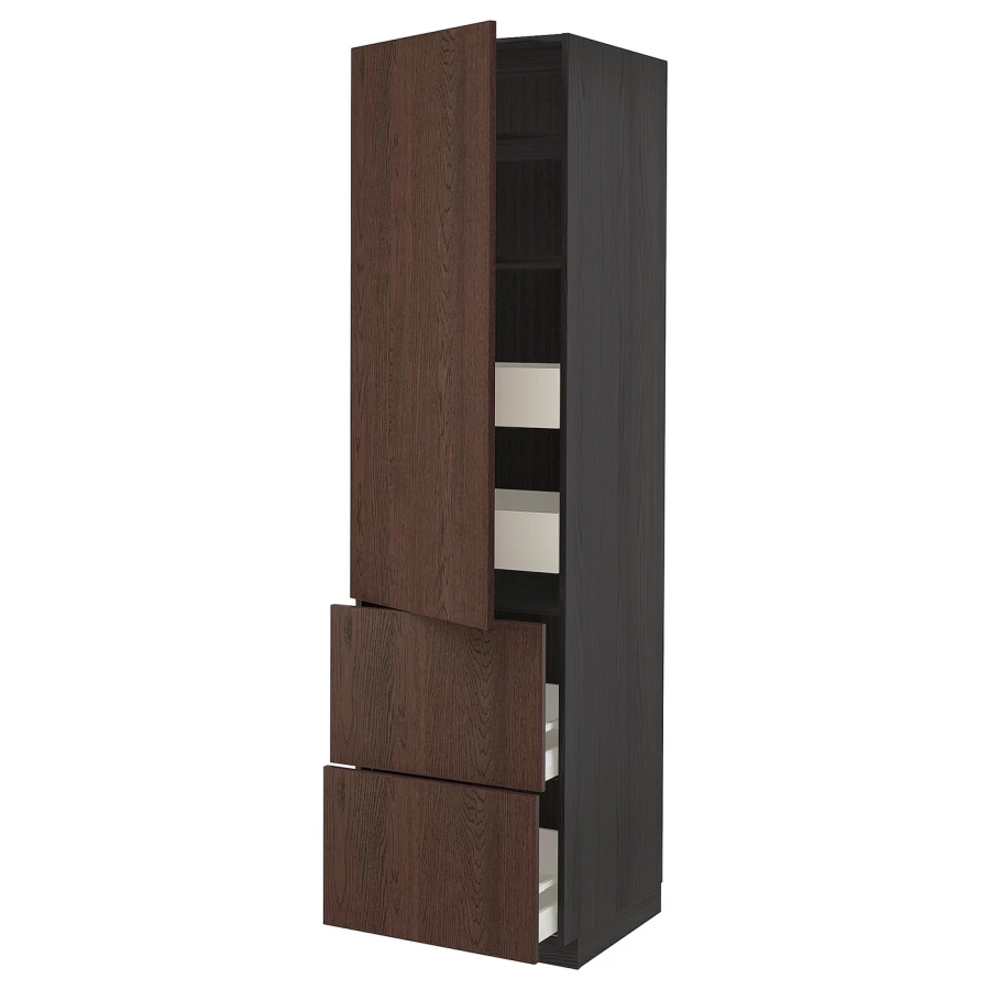Высокий шкаф с ящиками - IKEA METOD/MAXIMERA/МЕТОД/МАКСИМЕРА ИКЕА, 220х60х60 см, черный/коричневый (изображение №1)