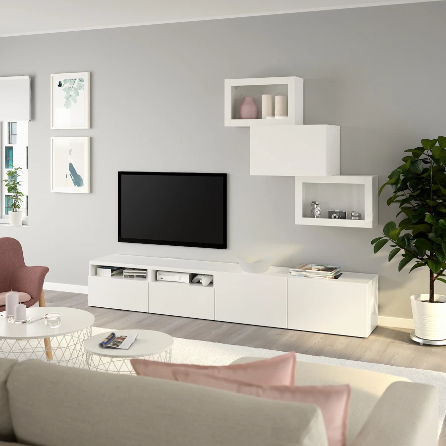 Комбинация для хранения ТВ - IKEA BESTÅ/BESTA, 190x42x240см, белый, БЕСТО ИКЕА (изображение №6)