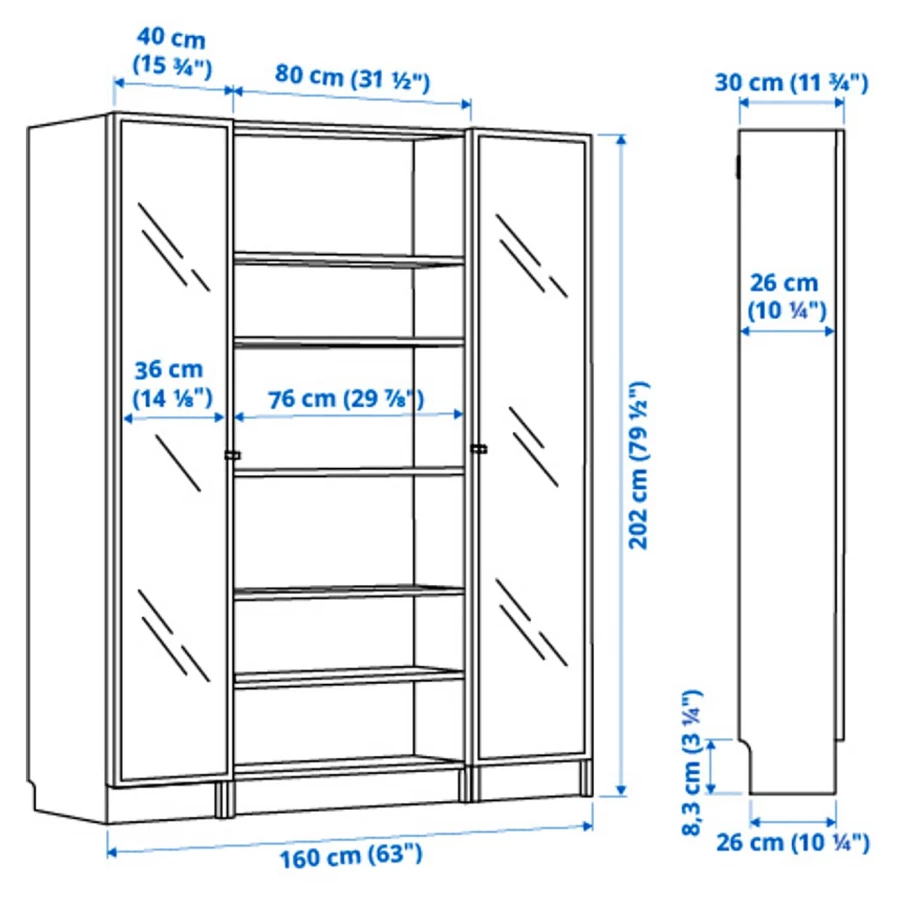 Книжный шкаф - IKEA BILLY/HÖGBO/HOGBO, 160х30х202 см, черный/черно-коричневый, БИЛЛИ/ХОГБО ИКЕА (изображение №3)