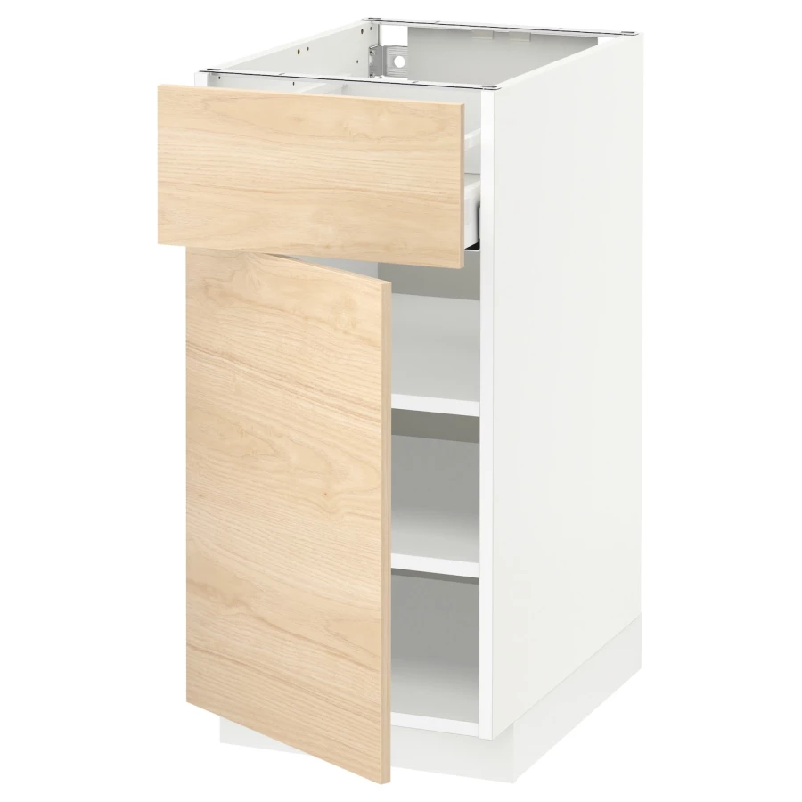 Напольный кухонный шкаф  - IKEA METOD MAXIMERA, 88x62x40см, белый/светлый ясень, МЕТОД МАКСИМЕРА ИКЕА (изображение №1)