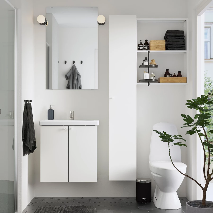 Комбинация для ванной - IKEA ENHET, 64х43х65 см, белый, ЭНХЕТ ИКЕА (изображение №3)