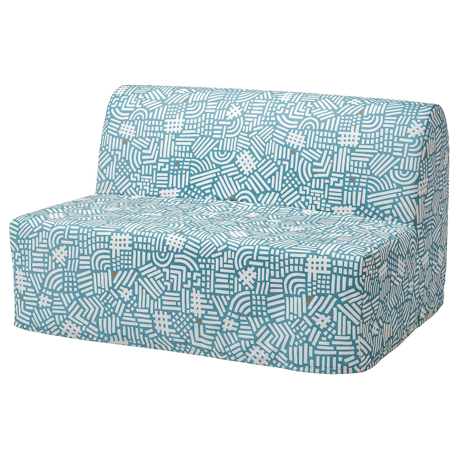 Чехол на 2-местный диван-кровать - LYCKSELE IKEA/ ЛИКСЕЛЕ ИКЕА,  голубой с рисунком (изображение №1)