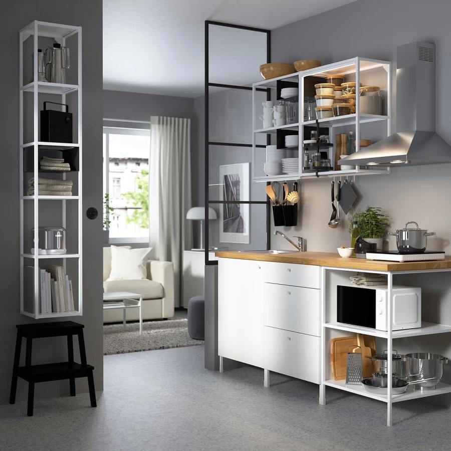 Кухонная комбинация для хранения - ENHET  IKEA/ ЭНХЕТ ИКЕА, 183х63,5х222 см, белый/черный (изображение №2)