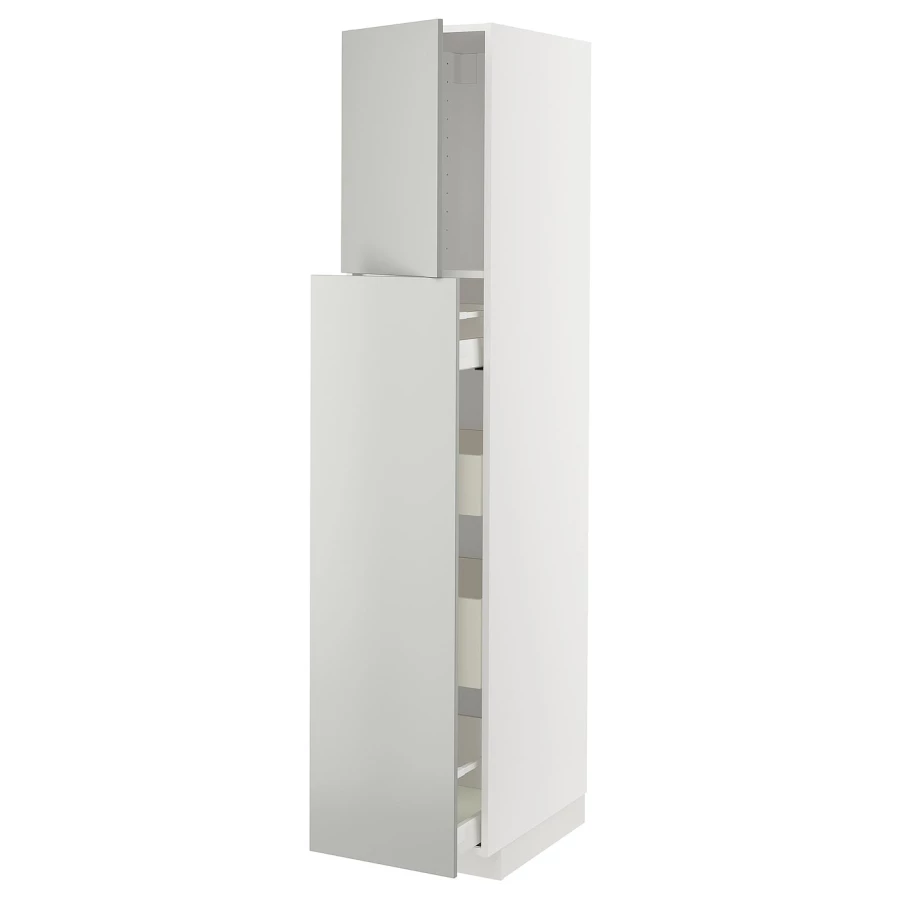 Высокий шкаф с ящиками - IKEA METOD/MAXIMERA/МЕТОД/МАКСИМЕРА ИКЕА, 200х60х40 см, белый/серый (изображение №1)