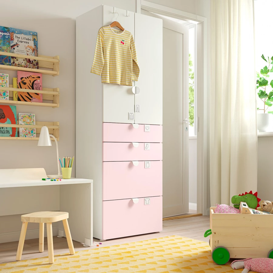 Шкаф детский - IKEA PLATSA/SMÅSTAD/SMASTAD, 60x57x181 см, белый/розовый, ИКЕА (изображение №6)