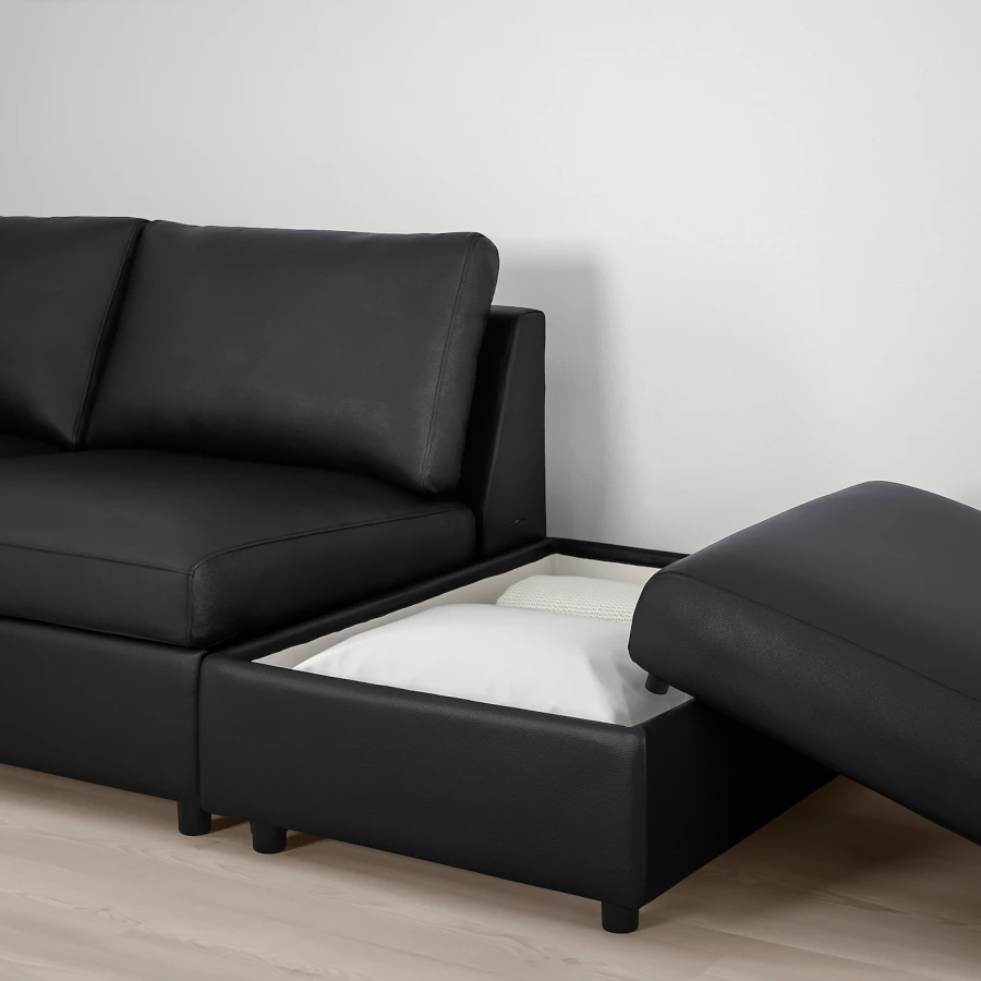 3-местный диван - IKEA VIMLE, 227х98х80 см, черный, кожа, ВИМЛЕ ИКЕА (изображение №3)