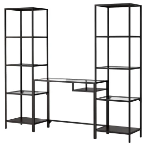 Книжный шкаф со столом - IKEA VITTSJÖ/VITTSJO, 202х36х175 см, черно-коричневый/стекло, ВИТШЁ/ВИТШЕ ИКЕА