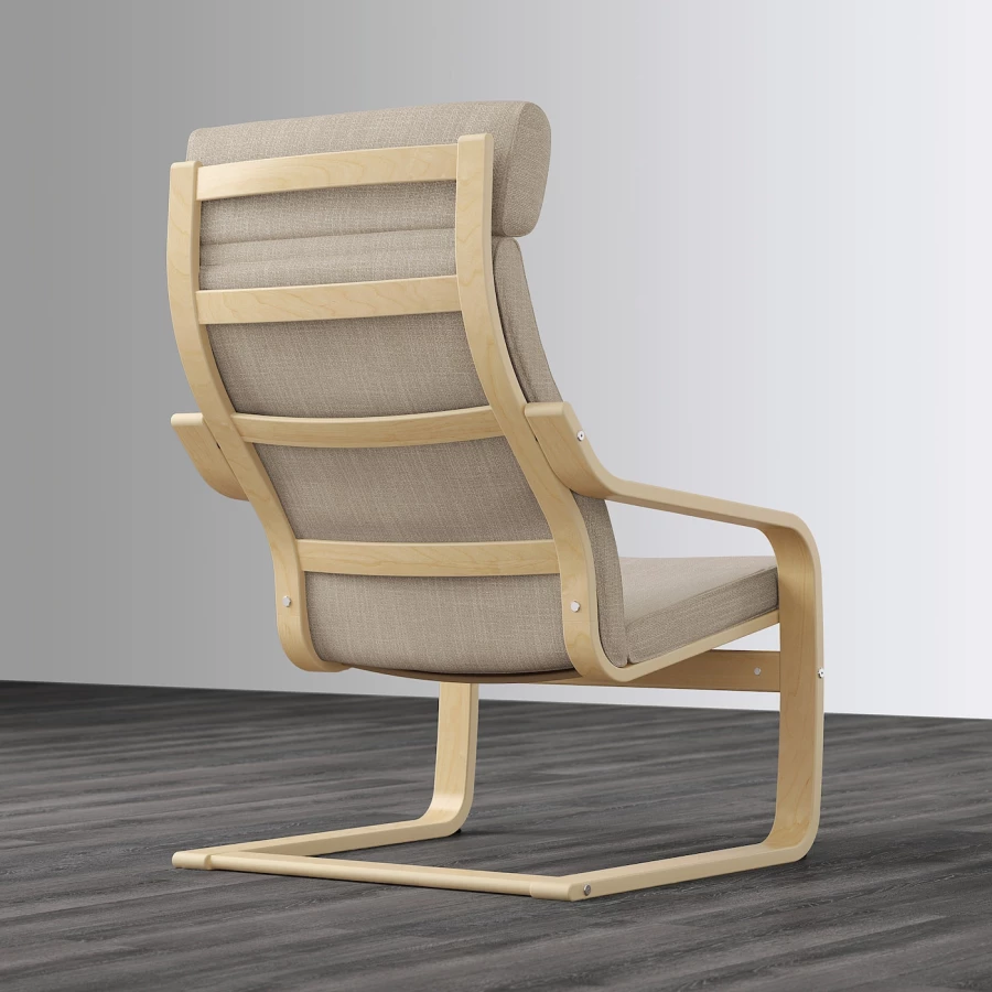 Кресло-качалка - IKEA POÄNG/POANG/ПОЭНГ ИКЕА, 68х82х100 см, бежевый (изображение №4)