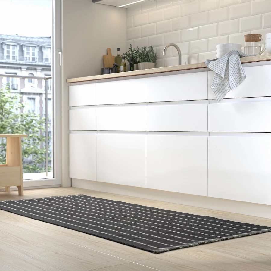 Коврик придверный безворсовый IKEA RIDSTIG/ ИКЕА РИДСТИГ, 80х180 см, черный/белый (изображение №4)