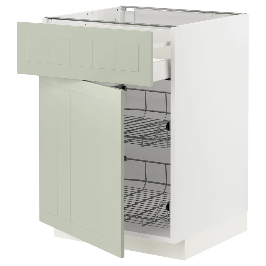 Напольный кухонный шкаф  - IKEA METOD MAXIMERA, 88x62x60см, белый/светло-зеленый, МЕТОД МАКСИМЕРА ИКЕА (изображение №1)