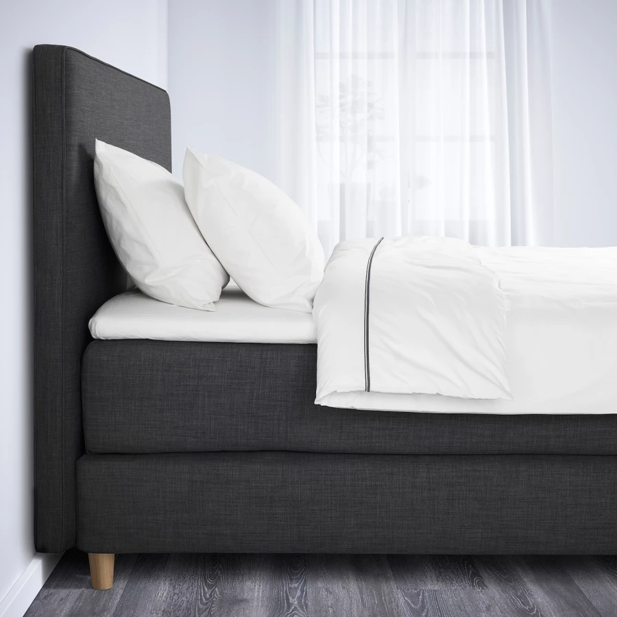 Континентальная кровать - IKEA DUNVIK, 200х180 см, матрас твердый/средне-жесткая, темно-серый, ДУНВИК ИКЕА (изображение №5)