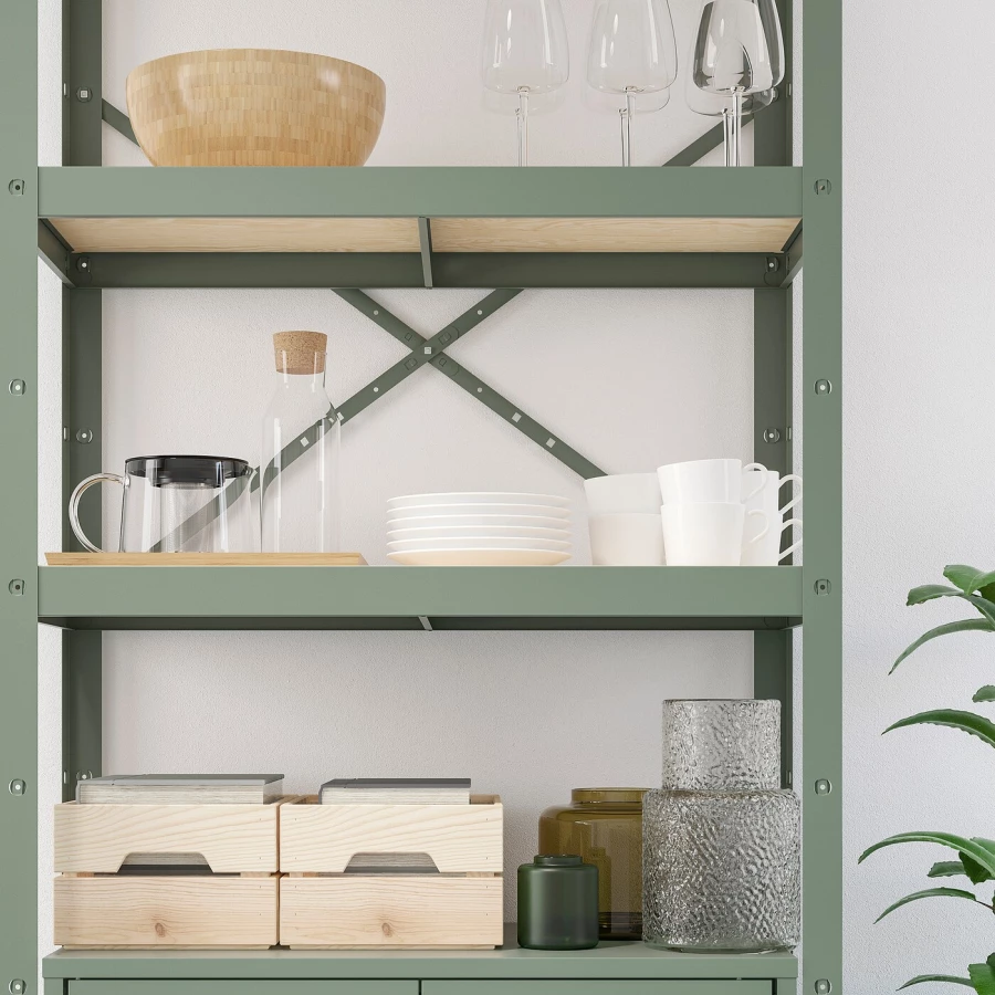 Стеллаж с ящиком - IKEA BROR, 190х40х85 см, серо-зеленый, БРУР ИКЕА (изображение №3)