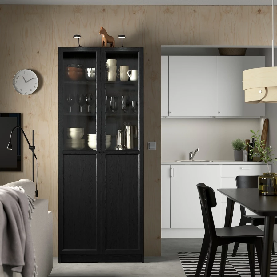 Книжный шкаф -  BILLY / OXBERG IKEA/ БИЛЛИ/ ОКСБЕРГ ИКЕА,80х30х202 см,  черный (изображение №2)