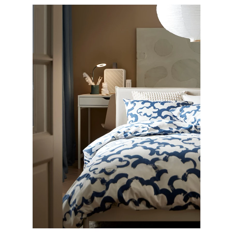 Пододеяльник и 1 наволочка - EKPURPURMAL  IKEA/ ЭКПУРПУРМАЛ  ИКЕА,  150x200\50x60 см, белый/голубой (изображение №6)