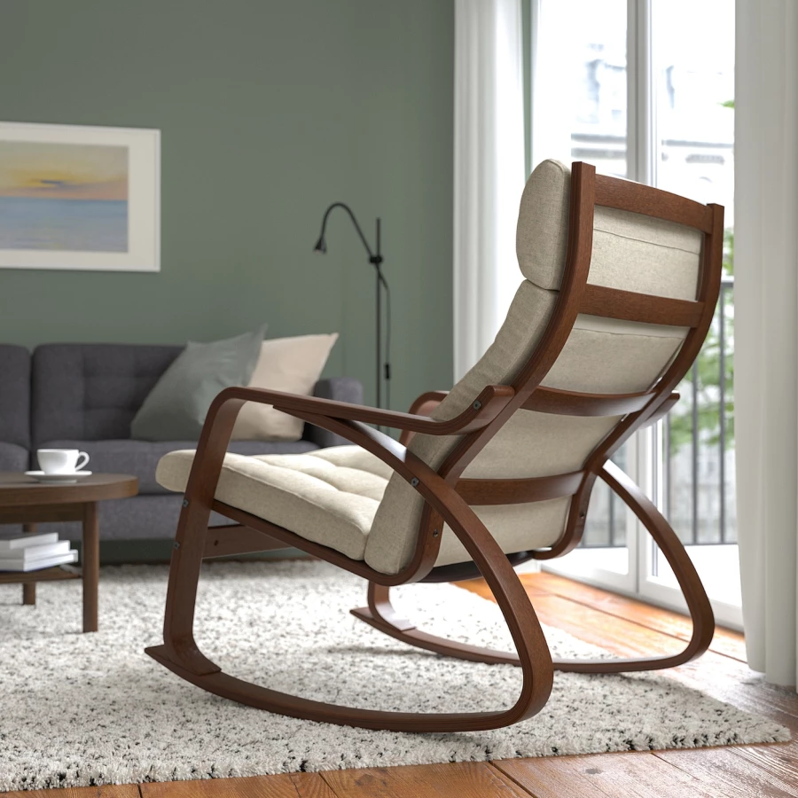 Кресло-качалка - IKEA POÄNG/POANG/ПОЭНГ ИКЕА, 68х94х95 см, светло-серый (изображение №3)
