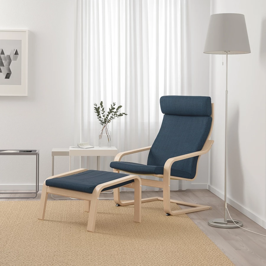 Кресло/табурет для ног - POÄNG / POАNG  IKEA/ ПОЭНГ ИКЕА,  72х66х7 см , синий/бежевый (изображение №4)