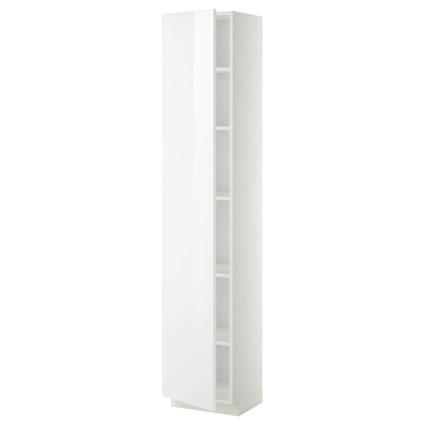 Высокий кухонный шкаф с полками - IKEA METOD/МЕТОД ИКЕА, 200х37х40 см, белый глянцевый