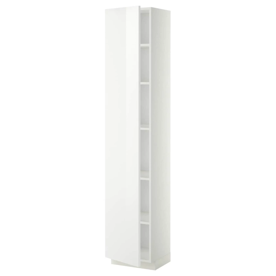 Высокий кухонный шкаф с полками - IKEA METOD/МЕТОД ИКЕА, 200х37х40 см, белый глянцевый (изображение №1)
