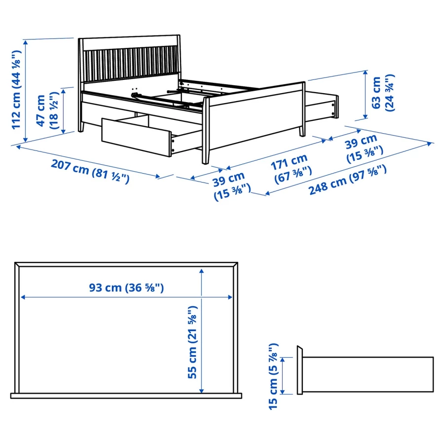 Каркас кровати с ящиками - IKEA IDANÄS/IDANAS, 200х160 см, белый, ИДАНЭС ИКЕА (изображение №9)